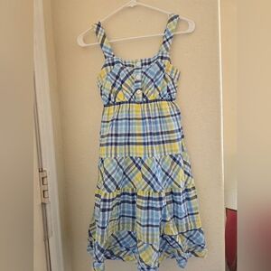 So Brand Gingham Tiered Button Sundress Blue Yellow S
